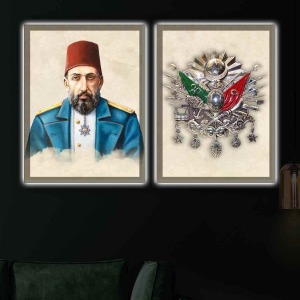 ABDULHAMİD HAN HZ. VE OSMANLI TUĞRASI İKİLİ LED IŞIKLI TABLO