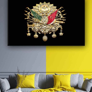SİYAH GOLD İOSMANLI AMBLEMİ KANVAS TABLO