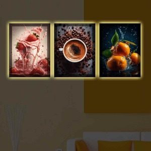 MEYVELER & KAHVE 3LÜ LED IŞIKLI KANVAS TABLO
