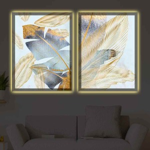 TREND PASTEL YAPRAKLAR İKİLİ LED IŞIKLI TABLO