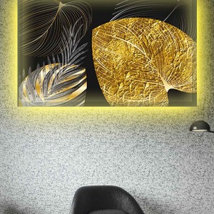 SİYAH VE GOLD BÜYÜLEYİCİ LEDLİ KANVAS TABLO