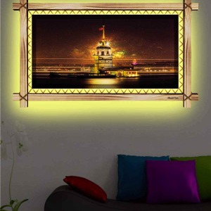 KIZKULESİ VE GECE RUSTİK LEDLİ TABLO