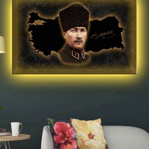 YEŞİL TONLU ATATÜRK LEDLİ KANVAS TABLO